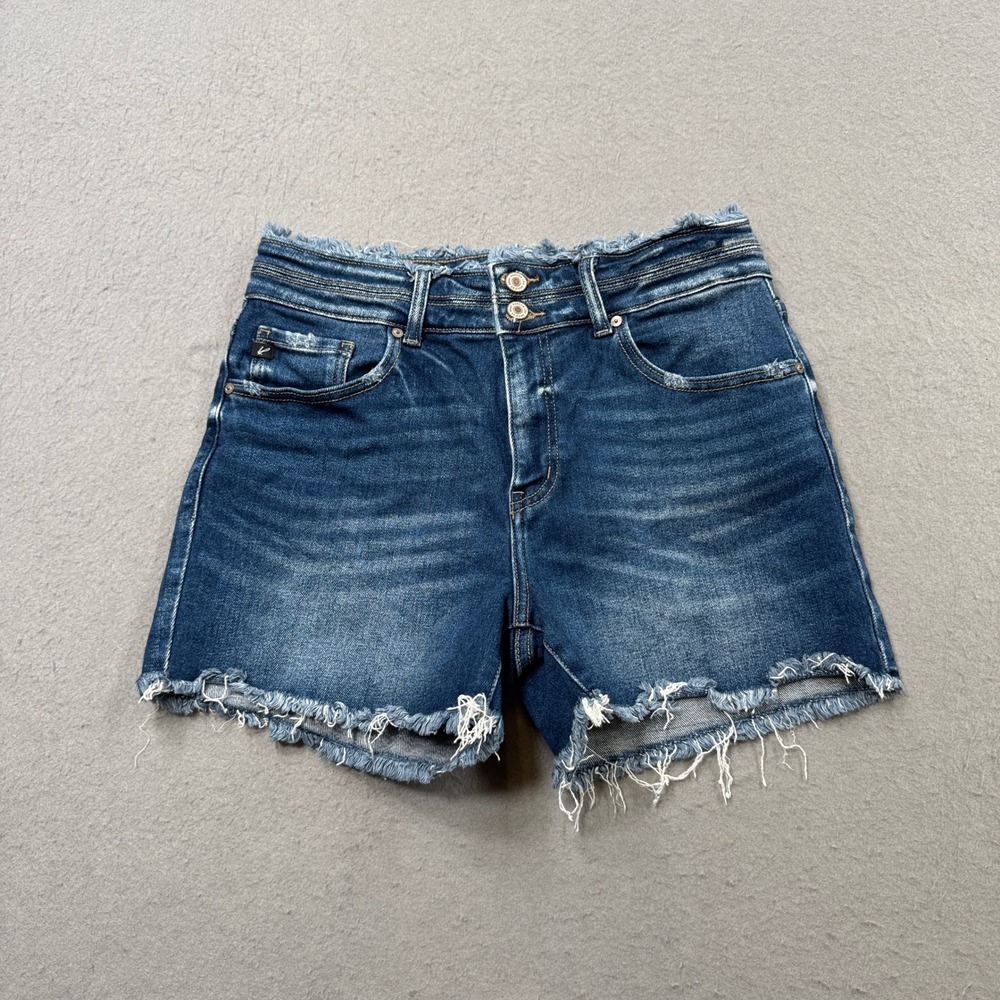 KanCan Booty Shorts Women's 29 Blue Denim High Rise Cut Off Distressed Whiskered